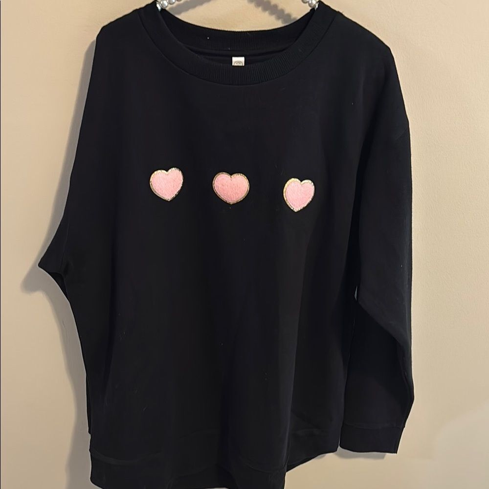 Black Sweatshirt with Pink Heart Accents size 2xl